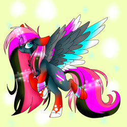 Size: 2449x2449 | Tagged: safe, artist:mediasmile666, artist:spletterfit, oc, oc only, pegasus, pony, abstract background, colored wings, female, high res, jewelry, mare, pendant, solo, spread wings, wings