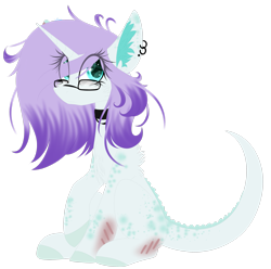 Size: 2461x2437 | Tagged: safe, artist:mediasmile666, oc, oc only, pony, unicorn, choker, coat markings, ear piercing, earring, female, glasses, high res, jewelry, looking at you, mare, piercing, simple background, sitting, solo, transparent background