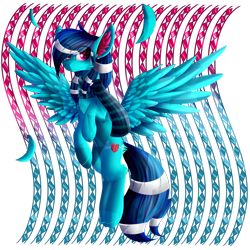 Size: 2449x2449 | Tagged: safe, artist:mediasmile666, oc, oc only, pegasus, pony, abstract background, clothes, female, high res, looking at you, mare, scarf, simple background, solo, spread wings, transparent background, wings