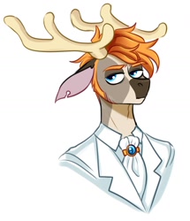 Size: 1270x1480 | Tagged: safe, artist:redxbacon, oc, oc only, oc:adler blackhands, deer, anthro, bust, clothes, male, portrait, solo, suit