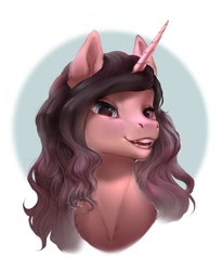 Size: 1322x1613 | Tagged: safe, artist:rrusha, oc, oc only, pony, unicorn, bust, commission, female, horn, mare, portrait, simple background, unicorn oc