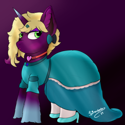 Size: 1000x1000 | Tagged: safe, artist:spiroudada, oc, oc:velvet sky, pony, unicorn, blue dress, bowtie, choker, clothes, crossdressing, cute, dress, male, princess, stallion