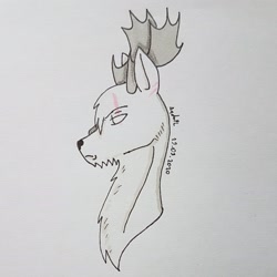 Size: 2301x2301 | Tagged: safe, artist:agdapl, deer, moose, antlers, bust, chest fluff, crossover, eye scar, high res, male, scar, signature, soldier, soldier (tf2), solo, species swap, team fortress 2, traditional art