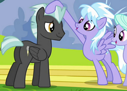 Size: 724x517 | Tagged: safe, screencap, cloudchaser, flitter, thunderlane, pegasus, pony, g4, hurricane fluttershy, my little pony: friendship is magic, butt, cute, duo focus, female, male, mare, petting, plot, stallion, stretchy