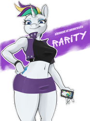 Size: 2612x3508 | Tagged: safe, artist:wild-thunder06, rarity, unicorn, anthro, alternate hairstyle, cellphone, female, high res, looking at you, phone, punk, raripunk, simple background, smartphone, smiling, smiling at you, solo, transparent background