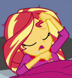 Size: 367x393 | Tagged: safe, screencap, sunset shimmer, equestria girls, g4, my little pony equestria girls: better together, wake up!, cropped, drool, solo