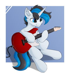 Size: 1024x1024 | Tagged: safe, artist:d.w.h.cn, oc, oc only, oc:solar gizmo, pony, unicorn, electric guitar, guitar, musical instrument, palindrome get, solo
