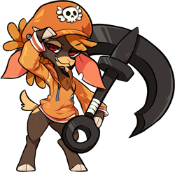 Size: 1341x1319 | Tagged: safe, artist:hoshmyposhes, shanty (tfh), goat, them's fightin' herds, anchor, bipedal, cap, chest fluff, clothes, cloven hooves, community related, female, guilty gear, hat, looking at you, may (guilty gear), rectangular pupil, simple background, solo, transparent background