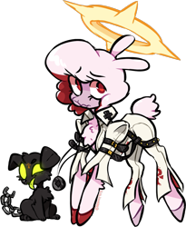 Size: 943x1150 | Tagged: safe, artist:hoshmyposhes, pom (tfh), dog, lamb, sheep, them's fightin' herds, clothes, community related, female, guilty gear, jack-o' valentine, puppy, simple background, transparent background