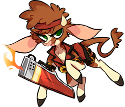 Size: 1388x1181 | Tagged: safe, artist:hoshmyposhes, arizona (tfh), cow, them's fightin' herds, clothes, cloven hooves, community related, female, guilty gear, headband, no pupils, simple background, sol badguy, solo, sword, transparent background, weapon