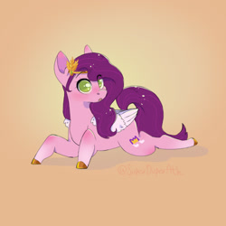 Size: 1301x1301 | Tagged: safe, artist:superduperath, pipp petals, pegasus, pony, g5, :o, adorapipp, blushing, colored hooves, colored pupils, cute, female, gem, gradient background, heart eyes, jewelry, looking at you, lying down, mare, open mouth, prone, shadow, signature, solo, tiara, unshorn fetlocks, wingding eyes, wings