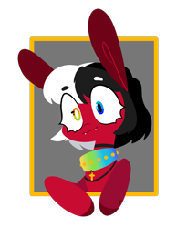 Size: 1767x2160 | Tagged: safe, artist:glowfangs, oc, oc only, oc:domino checkerchip, earth pony, pony, :3, collar, fangs, heterochromia, inverted colors, lineless, nonbinary, simple background, solo, transparent background