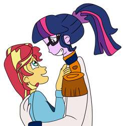 Size: 5400x5500 | Tagged: safe, artist:jadeharmony, sci-twi, sunset shimmer, twilight sparkle, fanfic:sunset shimmer discovers her feet, equestria girls, g4, crossover, duo, duo female, epaulettes, fanfic art, female, happy, holding onto someone, imminent kissing, lesbian, ship:sci-twishimmer, ship:sunsetsparkle, shipping, simple background, the little mermaid, transparent background