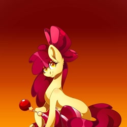 Size: 1080x1080 | Tagged: safe, artist:tessa_key_, apple bloom, earth pony, pony, g4, bow, ear fluff, female, filly, gradient background, hair bow, smiling, solo
