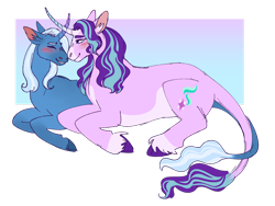 Size: 1280x960 | Tagged: safe, artist:literal-forest-fire, artist:s0ftserve, starlight glimmer, trixie, pony, g4, female, lesbian, lying down, prone, ship:startrix, shipping