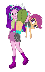 Size: 2579x4133 | Tagged: safe, alternate character, alternate version, artist:gmaplay, aria blaze, scootaloo, equestria girls, g4, ass, butt, carried, carry, duo, high res, kidnapped, ots carry, over the shoulder, scootabutt, scootaloo is not amused, simple background, transparent background, unamused