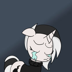 Size: 1500x1500 | Tagged: safe, artist:bestponies, oc, oc only, oc:diamond horseshoe, pony, unicorn, clothes, crying, female, mare, sad, sad face, simple background, sweater