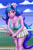 Size: 1400x2100 | Tagged: safe, artist:zachc, izzy moonbow, unicorn, anthro, g5, breasts, busty izzy moonbow, cleavage, clothes, cloud, downblouse, female, mare, nail polish, net, png, skirt, sky, solo, sports, tennis, tennis court, tennis racket
