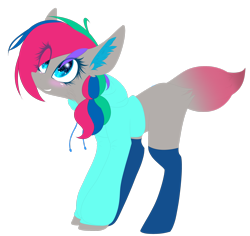 Size: 2520x2379 | Tagged: safe, artist:mediasmile666, oc, oc only, earth pony, pony, blue socks, blushing, clothes, female, high res, hoodie, mare, simple background, smiling, socks, solo, standing, transparent background