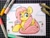 Size: 2048x1536 | Tagged: safe, artist:partypievt, fluttershy, pegasus, pony, g4, copic, female, flower, flower in hair, folded wings, looking at you, lying down, mare, markers, photo, prone, simple background, smiling, solo, three quarter view, traditional art, wings