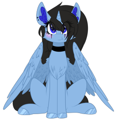 Size: 2051x2145 | Tagged: safe, artist:mediasmile666, oc, oc only, alicorn, pony, alicorn oc, blushing, choker, female, high res, horn, mare, simple background, sitting, solo, transparent background, wings