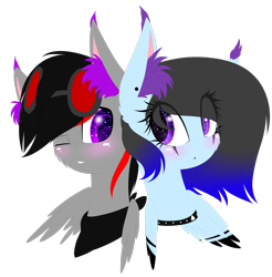 Size: 2430x2468 | Tagged: safe, artist:mediasmile666, oc, oc only, pegasus, pony, blushing, bust, duo, female, glasses, high res, looking at each other, mare, one eye closed, simple background, transparent background