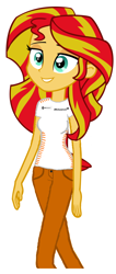 Size: 442x1045 | Tagged: safe, sunset shimmer, equestria girls, g4, clothes, jeans, mclaren, ms paint, pants, renault, shirt, smiling, solo, t-shirt