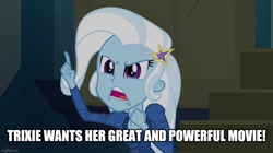 Size: 896x500 | Tagged: safe, trixie, equestria girls, g4, my little pony equestria girls: rainbow rocks, caption, image macro, imgflip, meme, text, trixie yells at everything