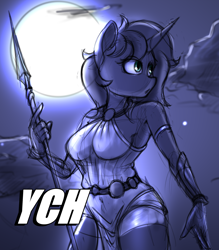 Size: 5000x5700 | Tagged: safe, artist:felixf, princess luna, anthro, g4, auction, commission, night, sketch, spear, weapon, ych sketch, your character here