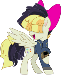 Size: 3997x5000 | Tagged: safe, artist:dashiesparkle, artist:php170, songbird serenade, pegasus, pony, fallout equestria, g4, my little pony: the movie, absurd resolution, bow, clothes, fallout, female, hair bow, jumpsuit, mare, pipboy, sia (singer), simple background, solo, transparent background, vault suit, vector