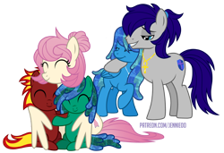 Size: 1200x821 | Tagged: source needed, safe, artist:jennieoo, oc, oc:gentle star, oc:maverick, oc:ocean soul, oc:scorched earth, oc:stormy gale, earth pony, pegasus, pony, aunt, aunt and niece, colt, cute, female, filly, happy, hug, male, mare, nephew, niece, ocbetes, png, show accurate, simple background, smiling, soulverick, stallion, transparent background, vector, water mane