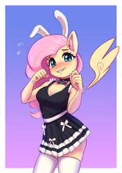 Size: 1500x2128 | Tagged: safe, artist:mrscroup, fluttershy, pegasus, anthro, g4, adorasexy, bare shoulders, blushing, breasts, bunny ears, cleavage, clothes, cute, daaaaaaaaaaaw, female, floating wings, fluttermaid, looking at you, maid, necktie, reasonably sized breasts, schrödinger's pantsu, sexy, shyabetes, skirt, smiling, socks, solo, tank top, thigh highs, wings