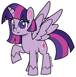 Size: 488x493 | Tagged: safe, artist:catachromatic, twilight sparkle, alicorn, pony, g4, g4.5, my little pony: pony life, emala jiss challenge, female, g4.5 to g4, generation leap, looking at you, lowres, mare, png, raised hoof, simple background, solo, spread wings, style challenge, style emulation, transparent background, twilight sparkle (alicorn), wings