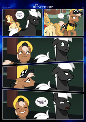 Size: 3259x4607 | Tagged: safe, artist:estories, oc, oc only, oc:ace, oc:alice goldenfeather, oc:möbius, earth pony, pegasus, pony, unicorn, comic:nevermore, ..., :3, comic, female, horn, male, mare, silly face, speech bubble, stallion, taxi pony, wings