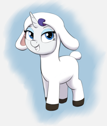 Size: 1388x1636 | Tagged: safe, artist:heretichesh, rarity, pony, unicorn, close encounters of the balloon kind, g4, g4.5, my little pony: pony life, cute, female, g4.5 to g4, png, raribetes, rarisheep, sheep costume, smiling, solo, teeth