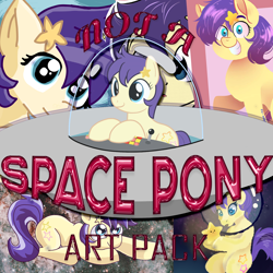 Size: 3000x3000 | Tagged: safe, artist:lechu-zaz, artist:marbeck_213, artist:nekoshiei, artist:nyancat380, star dancer, earth pony, pony, art pack:not a space pony, g4, my little pony: the manga, absurd file size, advertisement, announcement, art pack, art pack cover, female, hairpin, high res, mare, simple background, space helmet, star dancer appreciation collab, stars, teaser, ufo