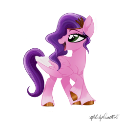 Size: 1024x1024 | Tagged: safe, artist:caliunicalien, pipp petals, pegasus, pony, g5, female, looking back, mare, open mouth, raised hoof, signature, simple background, solo, transparent background, unshorn fetlocks, wings