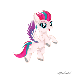 Size: 1024x1024 | Tagged: safe, artist:caliunicalien, zipp storm, pegasus, pony, g4, g5, colored wings, female, g5 to g4, looking at you, mare, multicolored wings, open mouth, png, signature, simple background, solo, transparent background, unshorn fetlocks, wings