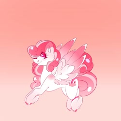 Size: 1080x1080 | Tagged: safe, artist:tessa_key_, oc, oc only, pegasus, pony, ear fluff, feathered fetlocks, gradient background, hoof polish, pegasus oc, smiling, solo, two toned wings, wings