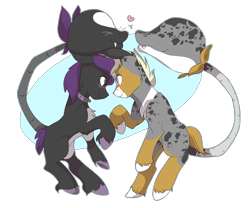 Size: 3000x2500 | Tagged: safe, artist:cookietasticx3, oc, oc only, monster pony, original species, piranha plant pony, plant pony, pony, augmented tail, closed species, duo, heart, high res, looking at each other, oc x oc, plant, rearing, shipping, simple background, transparent background, unshorn fetlocks
