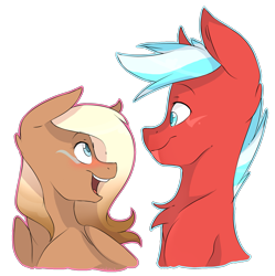 Size: 1741x1746 | Tagged: safe, artist:cookietasticx3, oc, oc only, oc:winter star, earth pony, pegasus, pony, bust, chest fluff, duo, earth pony oc, female, male, mare, open mouth, pegasus oc, stallion, wings
