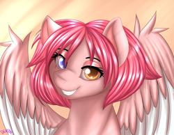 Size: 4500x3500 | Tagged: safe, artist:derpx1, oc, oc only, oc:lime ox, pegasus, pony, bust, heterochromia, looking at you, pegasus oc, portrait, smiling, smiling at you, solo