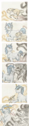 Size: 1191x5035 | Tagged: safe, artist:cindertale, oc, oc only, oc:aeon of dreams, oc:cinder, deer, pony, unicorn, comic, crying, deer oc, glowing horn, horn, male, protecting, running, scared, stallion, traditional art, unicorn oc