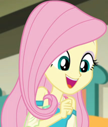 Size: 1920x2240 | Tagged: safe, screencap, fluttershy, equestria girls, equestria girls series, g4, holidays unwrapped, o come all ye squashful, spoiler:eqg series (season 2), cropped, cute, female, geode of fauna, jewelry, jpg, magical geodes, necklace, open mouth, shyabetes, smiling, solo