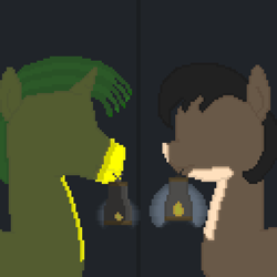 Size: 512x512 | Tagged: safe, artist:valuable ashes, oc, oc:technical writings, pony, unicorn, duo, female, lantern, male, pixel art, story included