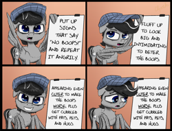Size: 2200x1681 | Tagged: safe, artist:chopsticks, oc, oc only, oc:chopsticks, pegasus, pony, cheek fluff, chest fluff, chipped tooth, comic, cuddling, ear fluff, gru's plan, hape, hat, hug, looking at you, male, meme, non-consensual booping, non-consensual cuddling, ponified meme, smiling, solo, stallion, text, this will end in boops, this will end in cuddles, this will end in hugs, wing hands, wings