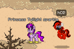 Size: 369x245 | Tagged: safe, twilight sparkle, alicorn, insect, ladybug, pony, ashes town, g4, duo, game screencap, hoi, ponified, species swap, this will not end well, twilight hates ladybugs, twilight sparkle (alicorn)