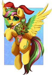 Size: 2650x3809 | Tagged: safe, artist:pridark, oc, oc only, oc:biolachan breeze, pegasus, pony, commission, female, flying, glasses, high res, hippie, looking at you, mare, music notes, open mouth, solo