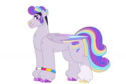 Size: 1280x854 | Tagged: safe, artist:itstechtock, oc, oc only, oc:vertigo, pegasus, pony, colored wings, multicolored wings, parent:limelight, parent:power chord, parent:screwball, simple background, solo, white background, wings