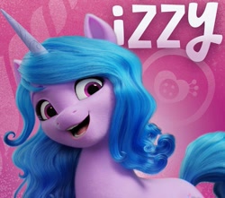 Size: 1075x952 | Tagged: safe, edit, edited screencap, screencap, izzy moonbow, pony, unicorn, g5, female, mare, name, open mouth, smiling, solo